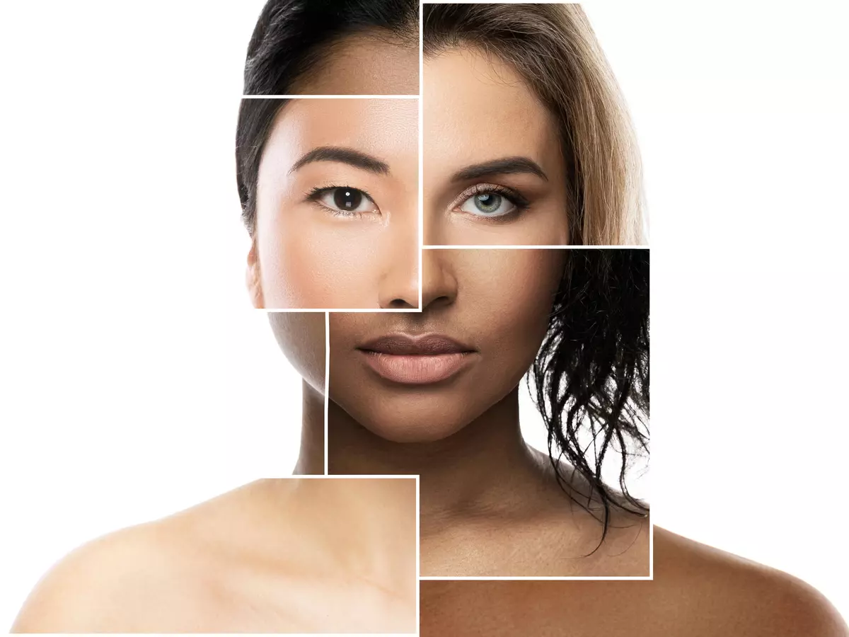 Creative beauty collage face parts different ethnicity women